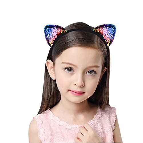 QUUPY 6PCS Cat Ears Headband Sequin Headbands Lovely Hair Accessories for Daily Wearing Kitty Ears Headband for Party Decoration