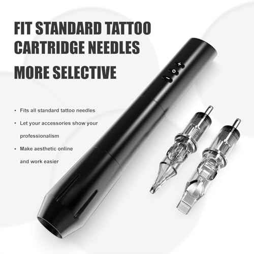 109 Wireless Tattoo Pen Machine Rotary Tattoo Gun with 2PCS Replaceble Batteries Coreless Motor Digital Display Cartridge Battery Pen Permanent Makeup Tattoo Supply for Tattoo Artist (Black)