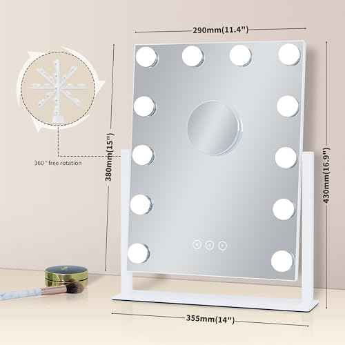 Vanity Mirror with Lights,Lighted Vanity Mirror with 12 Dimmable Bulbs for Dressing Room & Bedroom,3 Color Lighting,Modes Detachable 10x Magnification 360¡ÆRatation (White) 14.6" L x 17" W