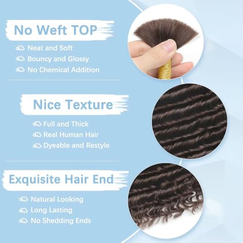 Human Braiding Hair for Boho Braids 150g 20 Inch 6 Bundles/Pack Dark Brown Human Hair Deep Wave Bundles Boho Hair for Braiding 12A Knotless Human Hair Braiding Hair Curly Hair Extensions 2#