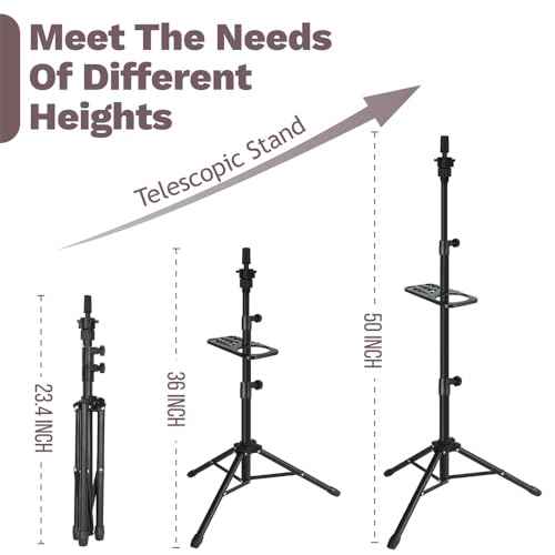 50 Inch Metal Wig Stand, Adjustable Wig Head Stand, Mannequin Head Stand for Cosmetology Hairdressing, Wig Stand Tripod with Tool Tray (Black, Mannequin Head Not Included)