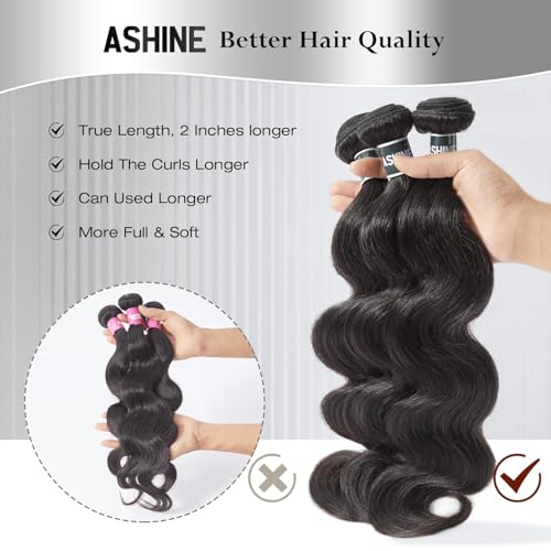 ASHINE Hair Bundles Body Wave Straight Unprocessed Cambodian Raw Hair Bundles Top Virgin Hair Weave Human Hair Bundle Natural Black Hair Extension for Women 22 Inch