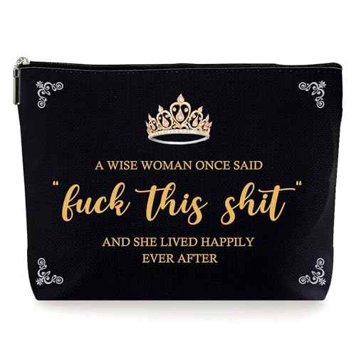 Funny Black Gold Cosmetic Makeup Bags, Birthday Christmas Retirement Travel Gifts for Women, Funny Inspirational Unique Zipper Pouch Bag. (068)