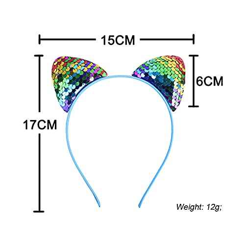 QUUPY 6PCS Cat Ears Headband Sequin Headbands Lovely Hair Accessories for Daily Wearing Kitty Ears Headband for Party Decoration