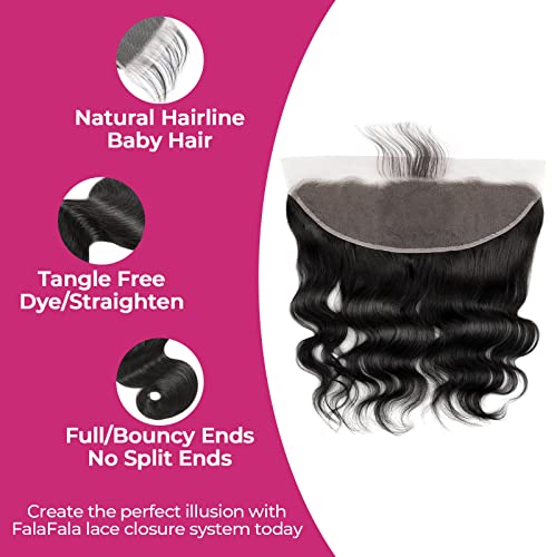 REAL Human Hair Body Wave 13x4 Frontal Ear to Ear Swiss Transparent Lace Pre Plucked Virgin Frontals Closure Free Part Melt Invisible with Baby Hair Front Only 18 Inch