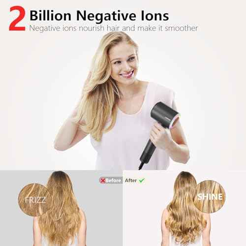 Hair Dryer, 160000 RPM Professional High-Speed Blow Dryer 2 Billion Negative Ionic Care Hair Dryer (Black Gray)
