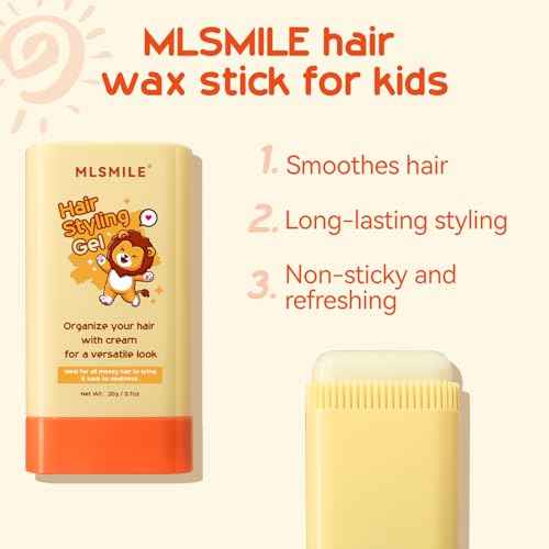 Hair Wax Stick for Baby Styling, 2-in-1 Design with Built-in Comb, Slick,for Kids Waxes, Moisturizing, Non-Greasy, Easy to Use, Compact and Portable