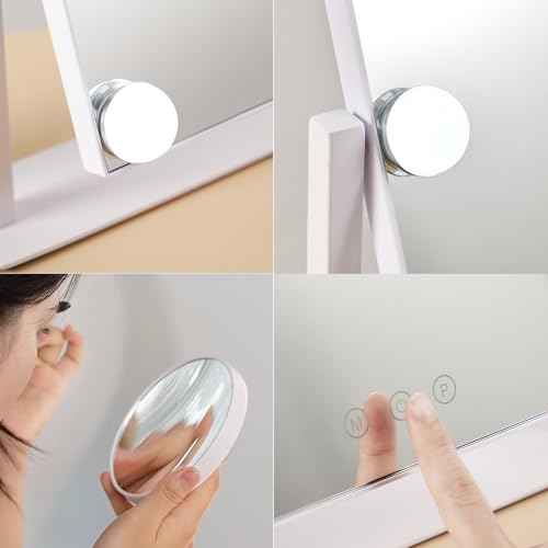 HIEEY Hollywood Makeup Mirror with 12 Dimmable Bulbs Lights, Three Color Lighting Modes, with 4in 20X Magnification Mirror, Smart Touch Control, 360¡ÆRotation (White,Gift Box)
