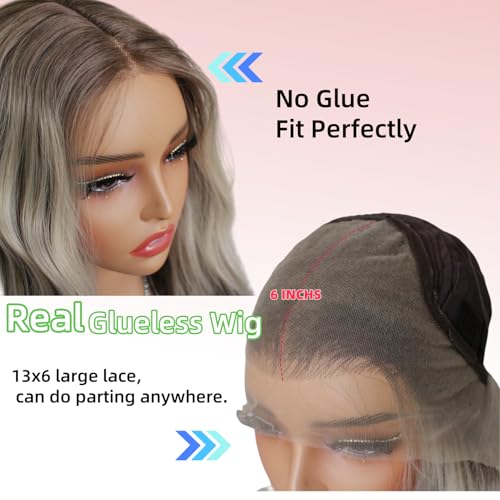 13x6 Wear and Go Ombre Blonde Wig Lace Front Wig with Brown Root Pre Plucked Glueless for Beginner Layered Straight Natural Looking Wig for Women 20 Inch