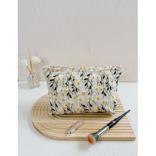 2 Pcs Makeup Bags, Large Cosmetic Bag Travel Toiletry Bag Organizer for Women, Embroidery Craft, Floral Makeup Bag Small Cosmetic Pouch Purse with Zipper Gifts for Girls Teen