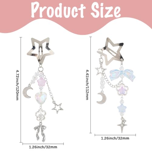 SUNNYCLUE 1 Box DIY 6 Sets Star Tassel Hair Clips Making Kit Hairclip Pack Stars Moon Bowknot Cute Hairpins Hairclips With Beaded Tassels Hairpin Accessories for Women Braid Long Short Thin Thick Hair