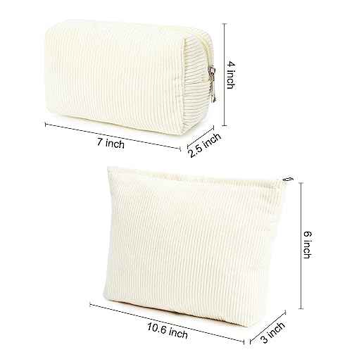 SOIDRAM 2 Pieces Corduroy Makeup Bag Large Corduroy Cosmetic Bag Capacity Canvas Mix Travel Toiletry Bag Organizer Cute Makeup Brushes Aesthetic Accessories Storage Bag for Women