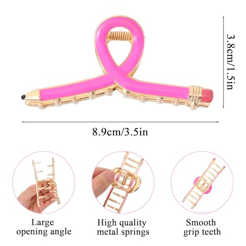 3pcs Pencil Hair Clips, Teacher Hair Claw Clips for Women, Funny Back to School Hair Clip for Thin Hairs, Cute Teacher Hair Clip Barrettes Hair Accessories
