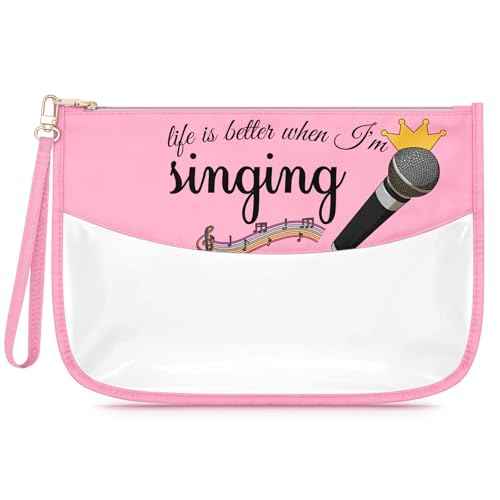 Music Lover Gift for Women Girls Singing Makeup Bag Appreciation Gift for Music Teacher Cosmetic Bag Christmas Birthday Present for Vocalist Singer Musician Zipper Travel Pouch Toiletry Pouch