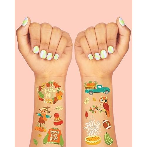 xo, Fetti Fall Temporary Tattoos for Kids - 32 Glitter styles | Birthday Party Supplies, Autumn + Pumpkin