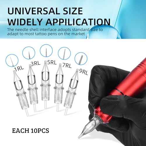 Rotary Tattoo Machine, ATOMUS Tattoo Pen Style Cartridge Machine Gun Liner Shader with DC Clip Cord 50pcs Mixed Cartridge Needles 10pcs of Each 1RL 3RL 5RL 7RL 9RL (Red)