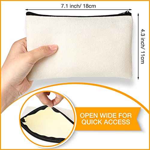 Reginary 80 Pack Canvas Zipper Makeup Bags Bulk Pencil Pouches Blank DIY Craft Canvas Cosmetic Bag Pouch with Zipper for Makeup Cosmetic Toiletry Stationary Storage(Natural and Black Zippers)