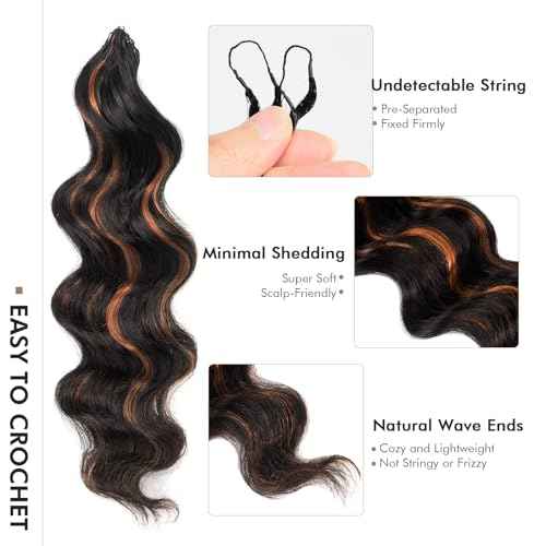 ToyoTress Ocean Wave Crochet Human Hair - 12 Inch 50G Feather-Line Invisible Knotless Water Deep Wave Crochet Human Hair For Black Women Brown Highlight Color Braiding Hair (12 Inch, P1B/30-50G)