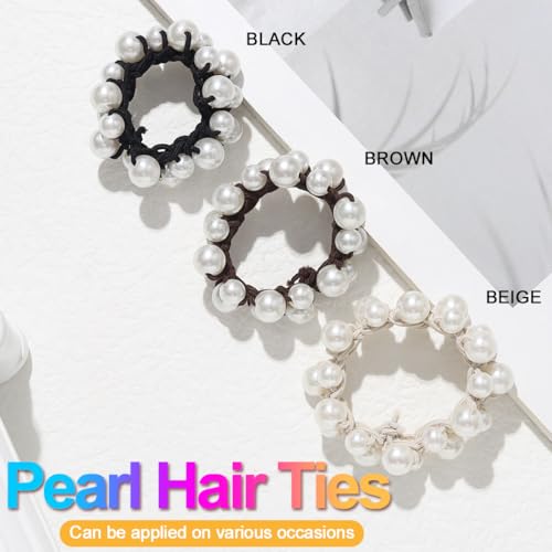 CAKURE Pearl Hair Ties Black Ponytail Holders Elastic Hair Bands Rope Hair Accessories for Women and Girls (Pack of 3)