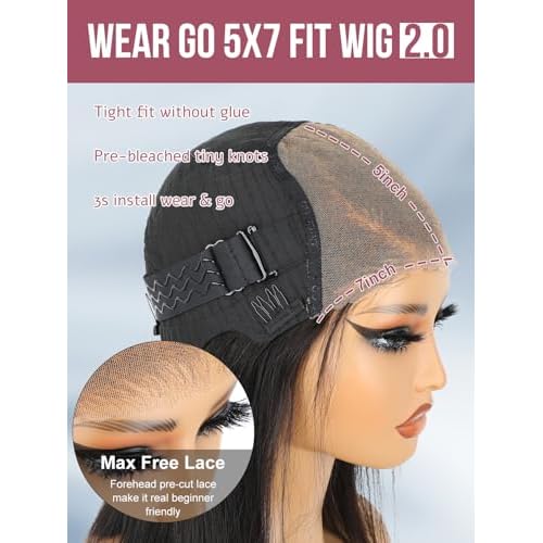 ORIGINAL QUEEN OQ Hair Glueless Wigs Human Hair Bob Straight Side Part 5X7 Pre Plucked Pre Cut Pre Bleached Wear and Go Wigs Human Hair Short Straight Bob Wigs for Women 12Inch