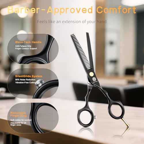 Purple Dragon 5.5 inch Hair Cutting Scissors Set with Razor, Leather Scissors Case, Barber Hair Cutting Shears Hair Thinning/Texturizing Shears for Professional Hairdresser or Home Use (Black)