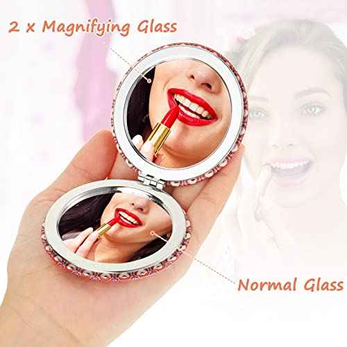 Mandala Design Pocket Mirror Mini Travel Makeup Purse Compact Accessories Beauty Magnifying Double Sides Pocket Mirror Portable Handheld Folding PU Leather Supply for Women(6 Pieces)