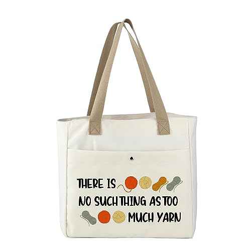 MBMSO Crochet Tote Bag Crocheter Gift There is No Such Thing As Too Much Yarn Tote Bag for Knitting Lover Crochet Beach Tote