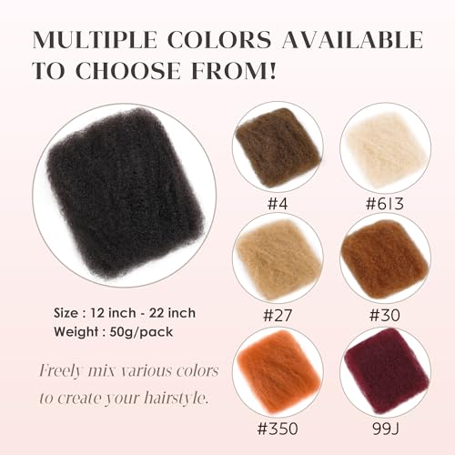 Afro Kinkys Bulk Human Hair, 18 Inch 50G/1Pack Soft 4C Afro Kinky-Curly Human Hair Bulk for Twist Dreadlocks Extensions Repair Locs 613 Blonde 1 Pack (613, 18 inch)
