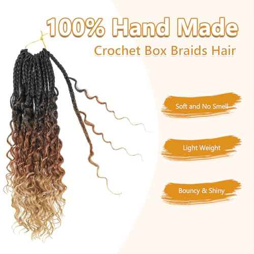 8 Packs Goddess Box Braids Crochet Hair for Black Women -14 Inch Crochet Braids Hair Bohomian Box Braid Crochet Hair Synthetic Braiding Hair (1B/30/27)