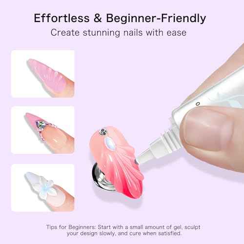 3D Nail Gel Art: 2pcs Sculpting Gel Nail Glue for Carving Patterns Decoration - Chrome Nail Powder and DIY Nail Charms - 4 in 1 Clear No Wipe Gel Nail Polish Rhinestone Nail Art Glue
