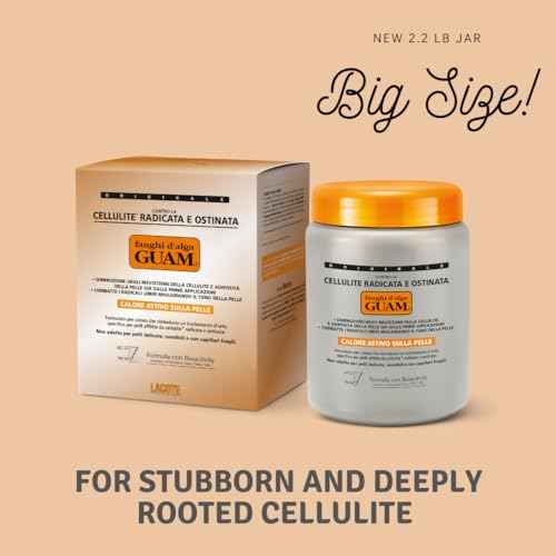 Guam Anti-cellulite Body Wrap for Thighs, Legs, MAX STRENGTH Hot Mud for Stubborn Cellulite, Clay Body Mask with Caffeine, Seaweed and Essential Oils, Reduce Cellulite on Legs, (2.2LB)