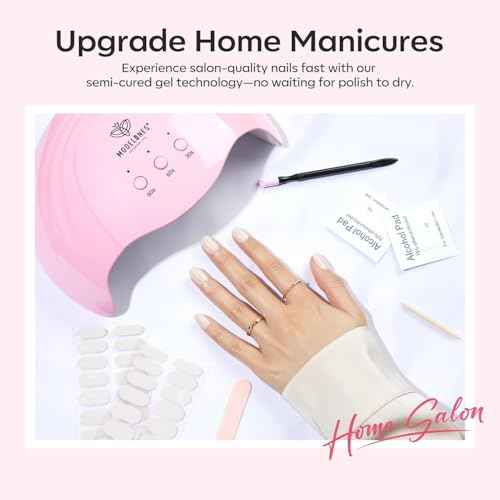 Modelones Semi Cured Gel Nail Strips, 32 Pcs Transparent Crystal Clear Stickers Sheer Gel Polish Strips, Ultra-Glossy, Long Lasting, Nail Wraps U V for Home Nails DIY