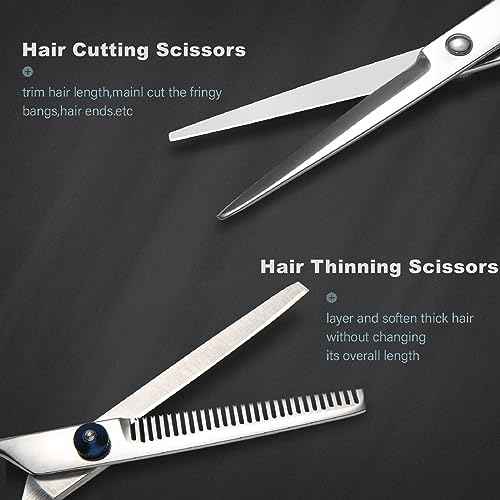 Haircut Scissors Kit, 11 Pcs Professional Set - Haircut, Thinning Scissors, Neck Duster Brush, Comb, Barber Cape, Hair Clips, Hairdressing Shears for Barber and Home