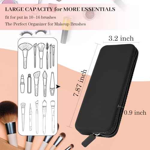 Sakolla Travel Makeup Brush Holder, Silicone Makeup Brush Bag with Zipper Closure, Makeup Brushes Organizer Case Washable Makeup Pouch Holder Case for Daily, Work, Essentials (Black)