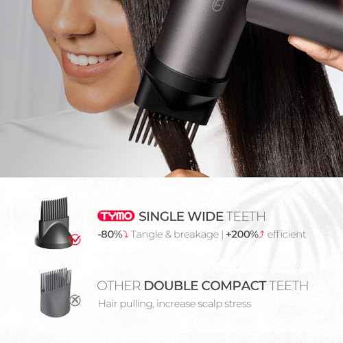 TYMO Hair Dryer with Diffuser for Women - 1500W Professional High Speed Blow Dryer with Comb, 110,000RPM Fast Dry, 200 Million Ionic Hairdryer, 4 Temps & 3 Speeds, 8 Ft Cord for Salon, Metal Gray