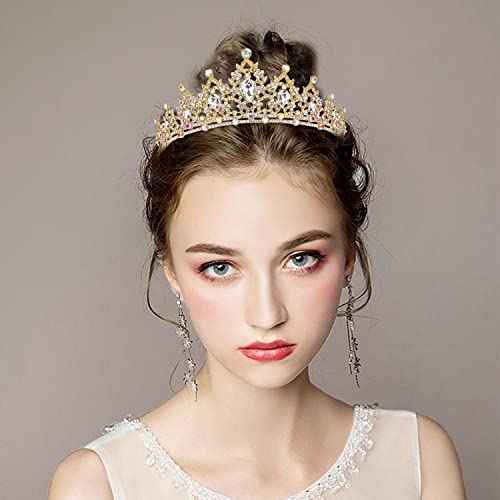 SuPoo Crowns for Women Gold Tiara and Crown Queen Birthday Tiara AB Crystal Headband Rhinestone Hair Accessories Shiny Princess Decoration for Wedding Party Prom Gifts