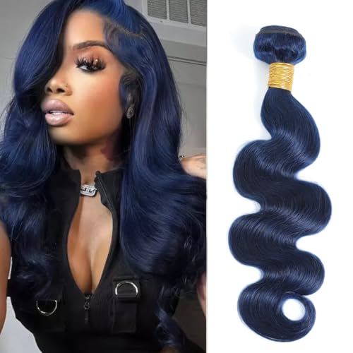 Dark Blue Body Wave Human Hair Bundles, Quick Weave Sew In Wavy 12A 100% Brazilian Virgin Hair, Soft Glossy Thick, Perfect for Quick Weave Sew-In Styles Single Bundles 22 Inch