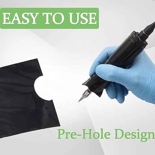 Tattoo Pen Machine Covers and Grip Tape 200Pcs Machine Pen Covers with 4Pcs 2"x 5 Yards Grip Tape Wrap Machine Pen Bags Self-Adhesive Grip Tape Black for Beginners and Artists