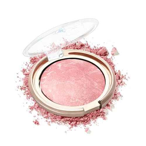 Baked Blush, Lighting Glow Marbleized Blush Powder Palette, Cruelty-Free Powder Blusher, Eyeshadow & Highlight for a Lightweight Shimmery Satin Face Makeup, Gift for Women (0.49Ounce)-01#Peachy
