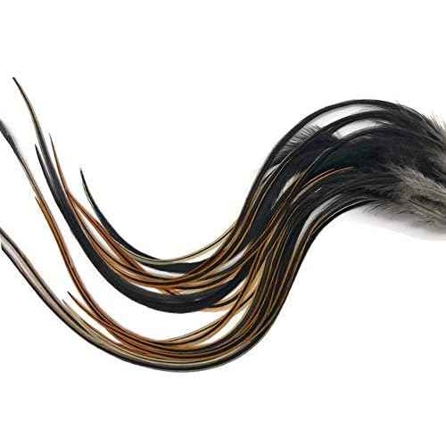 Moonlight Feather | 6 Pieces - Furnace Thick Long Rooster Hair Extension Feathers Whiting Hackle