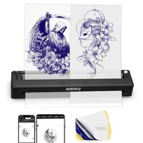 New Tattoo Stencil Printer - Fits A4-A8 Width Thermal Paper, Portable Wireless Bluetooth Thermal Tattoo Kit, Includes 10 Transfer Papers, for Artists & Beginners, Phones/Tablets/PC - Black