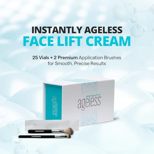 Instantly Ageless - Instant Face Lift Cream - Skin Care for Anti Aging face cream - Instant Under Eye Bags Remover - Facelift in a Box of 25 Vials with Makeup Brush