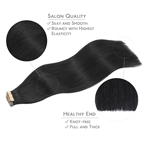 WENNALIFE Tape in Hair Extensions Human Hair, 20pcs 50g 24 inch Jet Black Remy Hair Extensions Straight Human Hair Tape in Extensions Skin Weft Tape Extensions Human Hair
