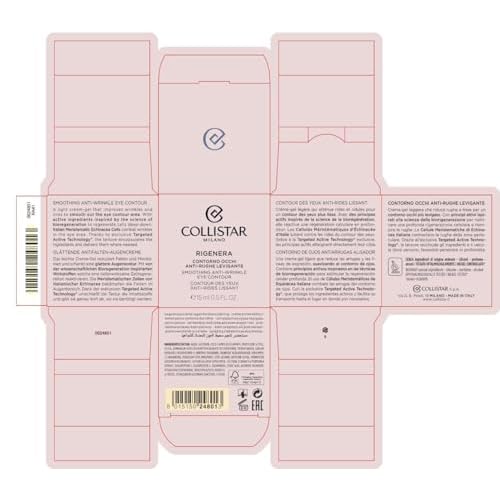 Collistar Rigenera Smoothing Anti Wrinkle Eye Contour 15 ml, 0.5 Fl Oz Made in Italy [italian import]