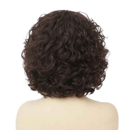 Kaneles Short Brown Curly Wig Womens Bob Wig with Bangs Shoulder Length Naturel Hair Wigs for Daliy Party Halloween Use