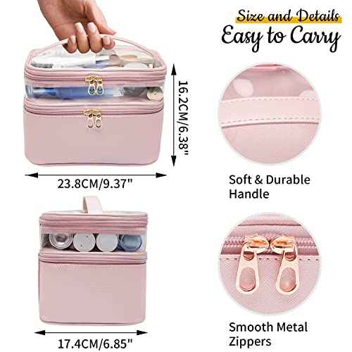 Makeup Bag,Leather Double Layer Large Makeups Organizer Bag,Travel Accessories Dorm Room Essentials Toiletry Bag for Women,Travel Essentials Cosmetic Bag Makeup Case,Mothers Day Gifts Graduation Gifts