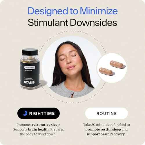 Stasis Nighttime - Calm and Sleep Capsules to Pair with Stimulant - Skullcap, Magnolia Bark, Magnesium for Sleep, and Astaxanthin Supplements for Relaxation and Mood Support - 25 Servings