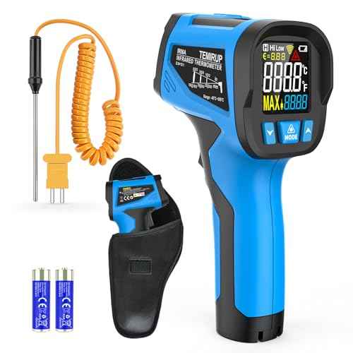 Infrared Thermometer Temperature Gun - TEMIRUP Non-Contact Digital Laser Thermometer Temp Gun with Thermocouple Probe for Industrial, Cooking, Griddle, Engine, HVAC, Adjustable Emissivity,-40¢µ~1202¢µ