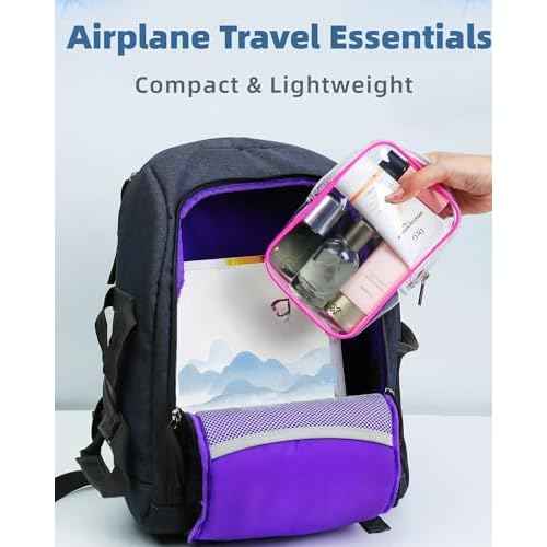 Packing Cubes Quart Size Travel Bag Tsa Approved Clear Toiletry Bag Small European International Must Haves Long Flight Airplane Essentials (2, Pink, Clear)