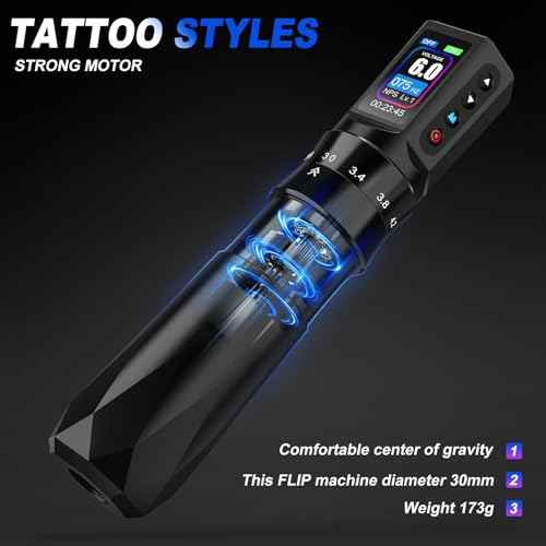 Tattoo Gun Kit Tattoo Machine 7 Strokes Length Kit with 2 * 1600mAh Batteries£¬20PCS Pro Tattoo Cartridge Needles, Complete Tattoo Set Black EF-TKE751A-1